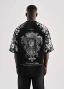 Men's Flower Printed Oversize Black T-Shirt - FLW