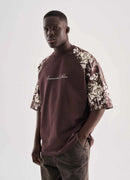 Men's Flower Printed Oversize Brown T-Shirt - FLW