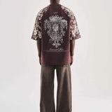 Brown oversize T-shirt with full back floral print and script logo