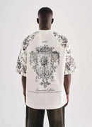 Men's Flower Printed Oversize White T-Shirt - FLW