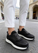 Men's Genuine Leather Black Sneakers - 321