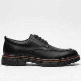 Men's LUASS leather lace-up classic shoes in black, textured upper and rubber sole