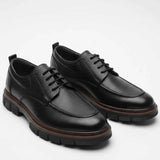 Men's leather lace-up classic shoes in black, lace-up front and chunky rubber tread