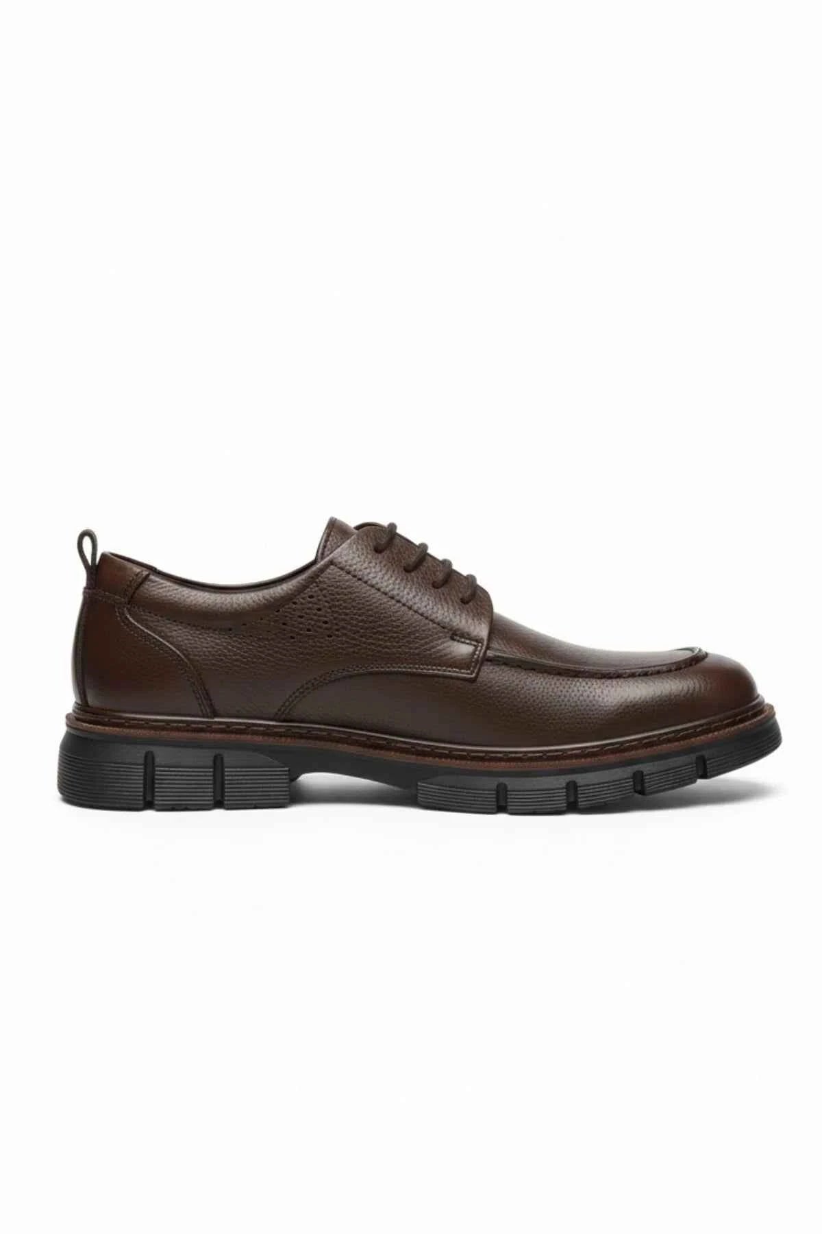 Men's LUASS classic leather shoes in dark brown, lace-up with rubber tread sole