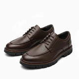 Men's LUASS lace-up leather shoes, dark brown with wingtip-style seams and tread sole