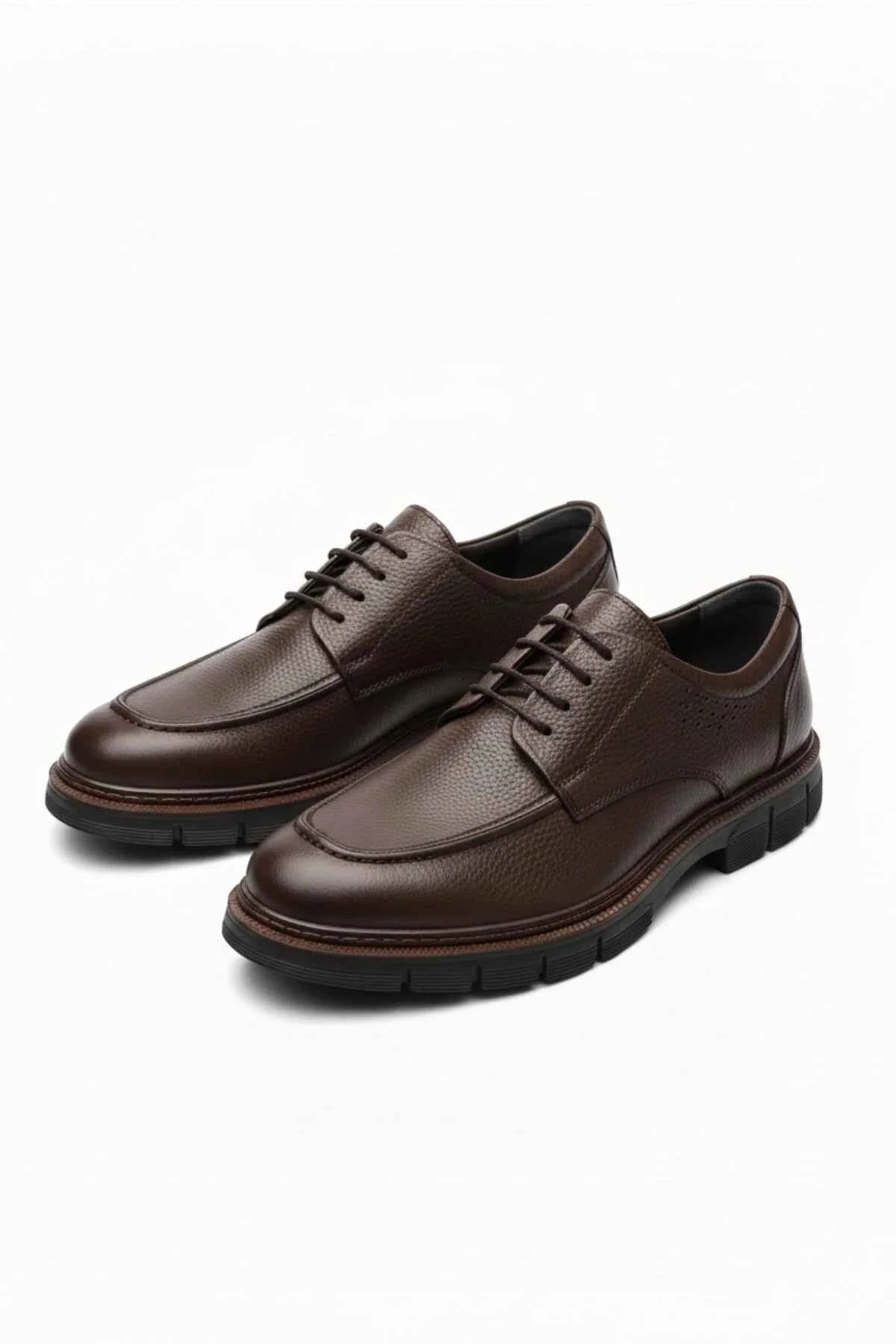 Men's LUASS lace-up leather shoes, dark brown with wingtip-style seams and tread sole