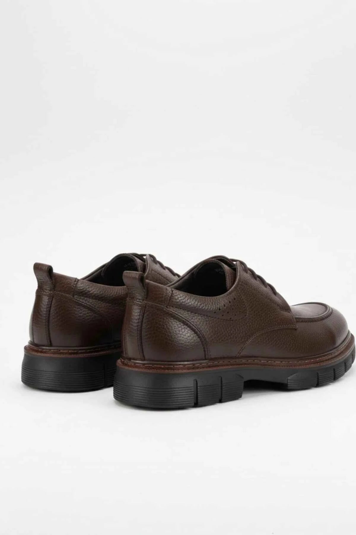 Men's LUASS leather shoes, dark brown lace-up with low heel and rubber sole
