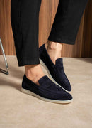 Men's Genuine Leather Navy Blue Loafers - 2621