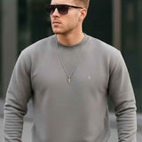 Men's gray crewneck sweatshirt, relaxed fit, long sleeves, small chest logo
