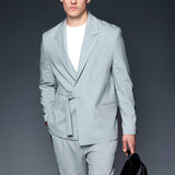 Men's Gray Belted Oversized Suit - OTE