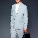 Men's Gray Belted Oversized Suit - OTE