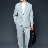 Men's Gray Belted Oversized Suit - OTE