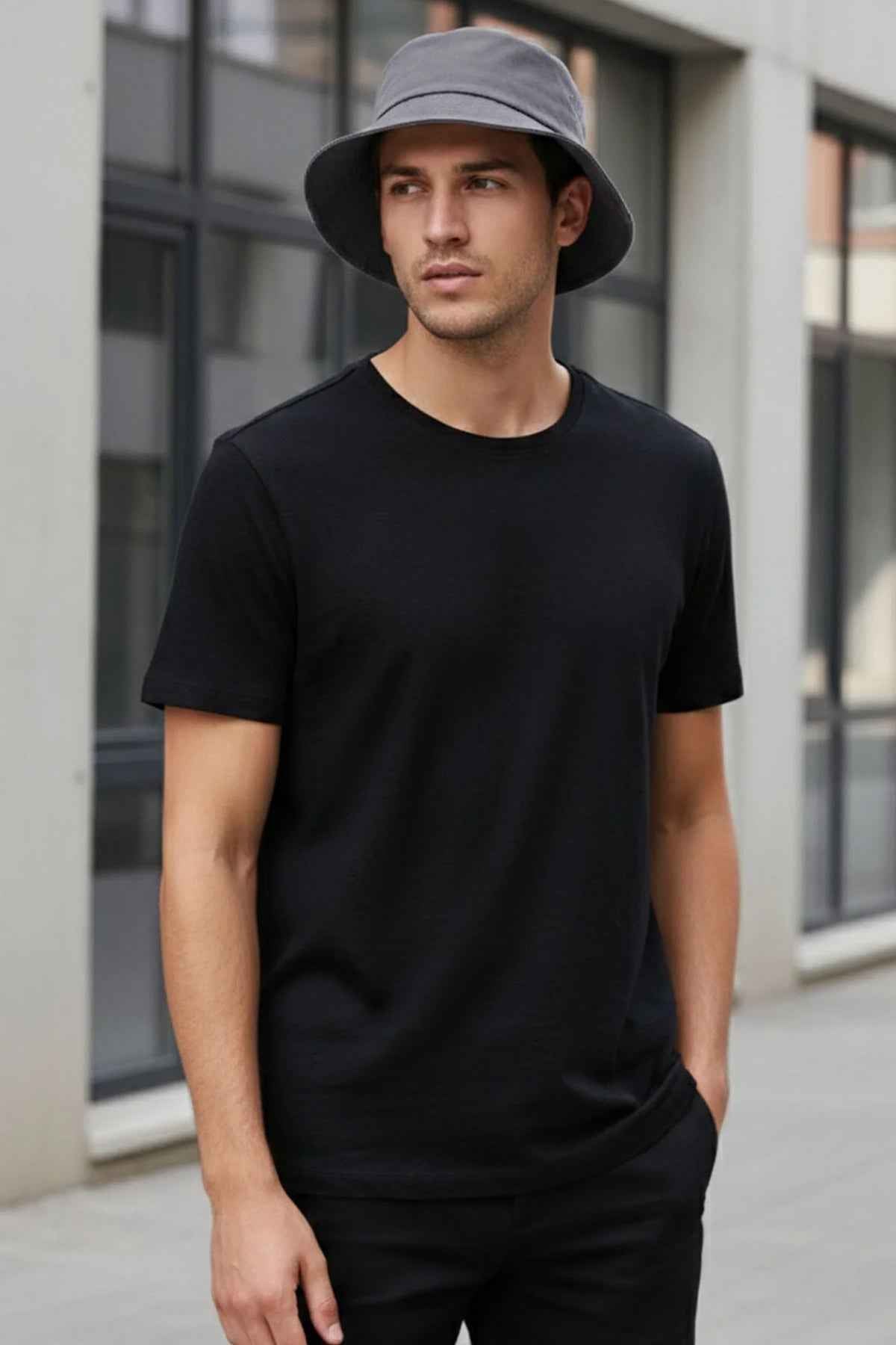 Gray bucket hat with wide brim