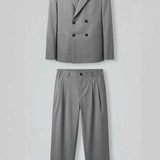 Gray oversized double-breasted suit jacket and wide-leg trousers set