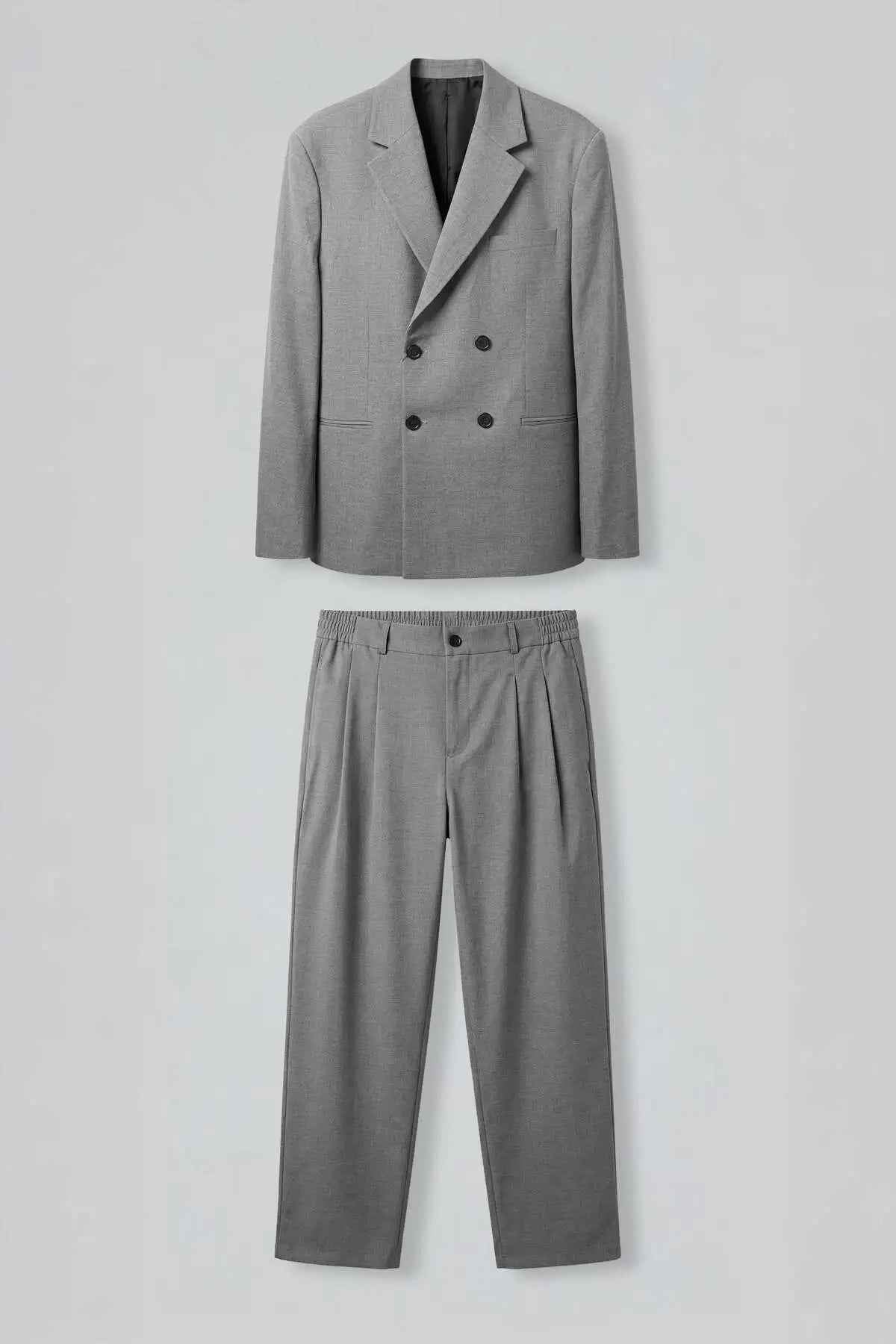 Gray oversized double-breasted suit jacket and wide-leg trousers set