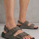 Men's gray sandals with two adjustable buckles and cushioned footbed