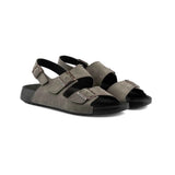 Men's gray open-toe sandals with two adjustable straps and textured outsole
