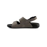 Men's gray slide sandals with single front strap and thick sole