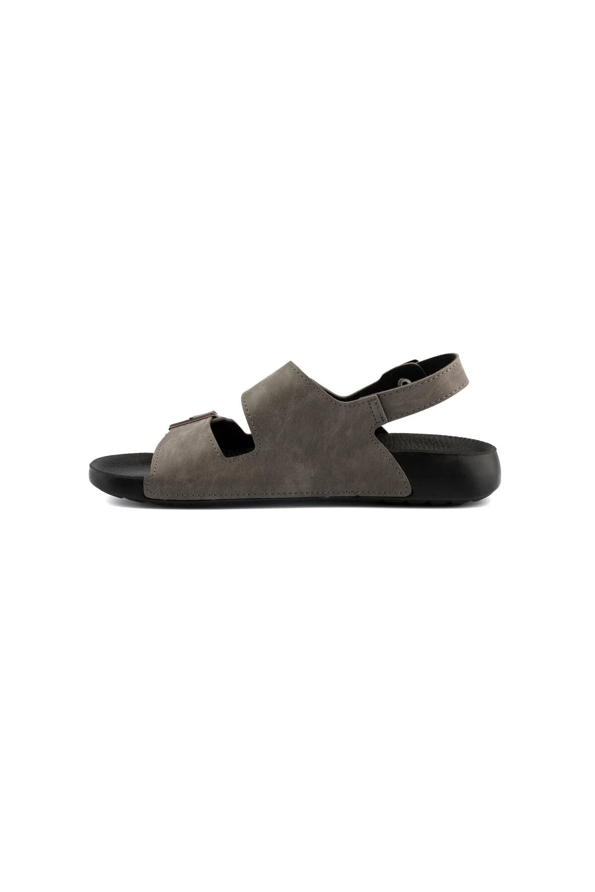 Men's gray slide sandals with single front strap and thick sole