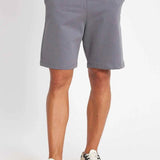 Men's gray shorts with white drawstring and visible side pockets