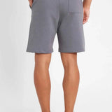 Men's gray shorts back view with elastic waistband and side seams