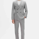 Men's gray striped double-breasted suit set with jacket and trousers DMT