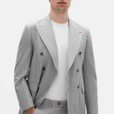 Men's gray striped suit jacket with notch lapel and double-breasted front DMT