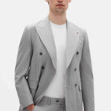 Men's gray striped suit jacket and trousers regular fit