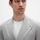 Men's gray striped suit jacket with chest pocket and dark buttons DMT