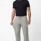 Men's gray track pants, relaxed straight fit, elastic waistband with drawstring