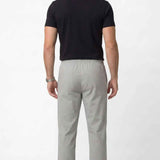 Men's gray track pants, back view, elastic waist with drawstring