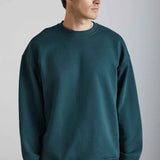 Men's oversized crewneck sweatshirt in dark green, ribbed cuffs and hem