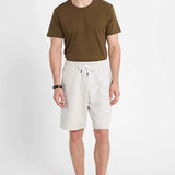 Men's light grey drawstring shorts with elastic waistband, side pockets