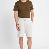 Men's light grey drawstring shorts, relaxed fit, elastic waistband