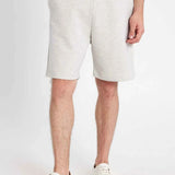 Men's light grey shorts with white drawstring and cuffed hem