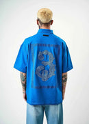 Men's Half-Zip Embroidered Oversize Blue T-Shirt - Respire
