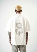 Men's Half-Zip Embroidered Oversize White T-Shirt - Respire