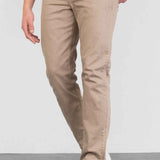 Men's beige jeans, slim straight cut with belt loops and tapered hem