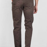 Men's dark brown jeans with back yoke, belt loops, and multiple patch pockets.