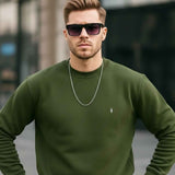 Men's crewneck sweatshirt with long sleeves and ribbed hem, small chest logo