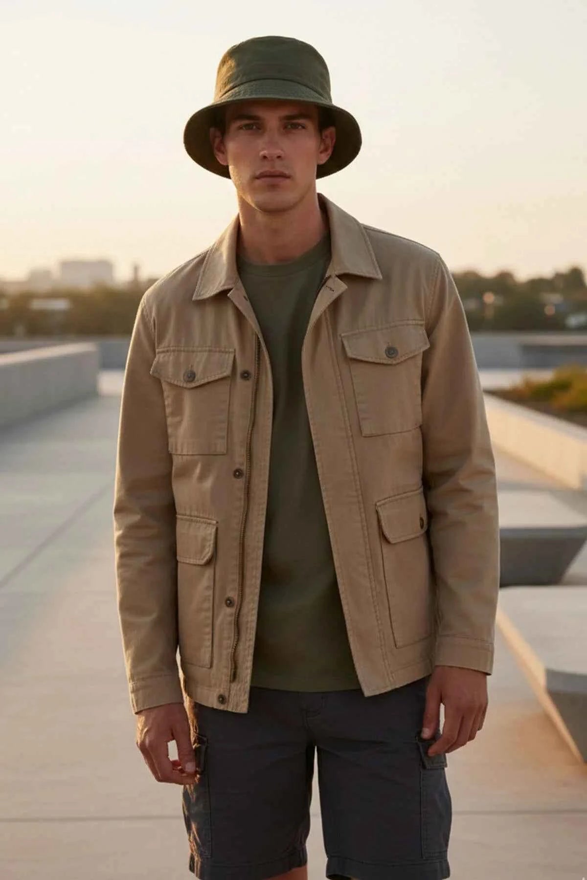 Men's Ritar bucket hat in dark olive, wide brim, soft fabric.