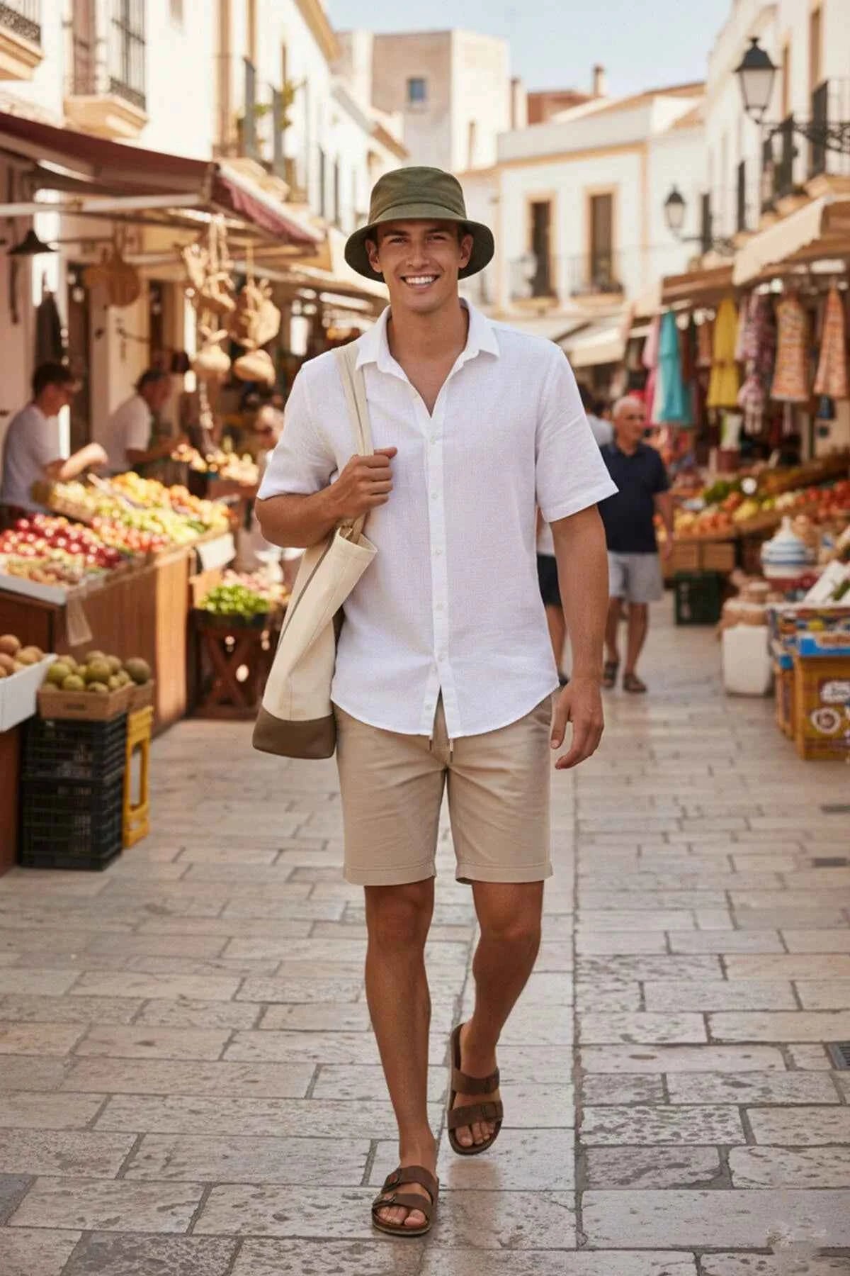 Men's Ritar bucket hat in dark olive, wide brim and soft drape.