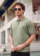 Herren-Poloshirt in Khaki mit halbem Reißverschluss – AZ