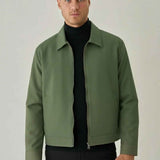 Men's green regular-fit jacket with zip front and collared neckline