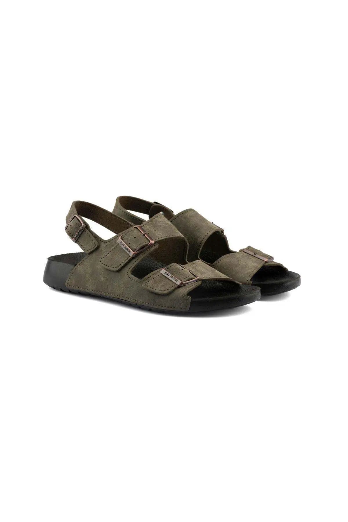 Men's RJ khaki sandals, olive open-toe slide with adjustable straps