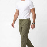 Veleno men's khaki track pants, relaxed straight fit with elastic waistband