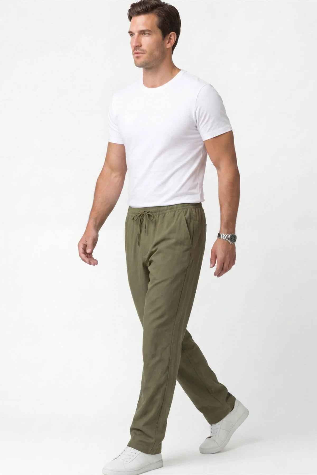 Veleno men's khaki track pants, relaxed straight fit with elastic waistband