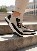 Men's Knit Beige Black Sneakers - 0911