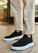 Men's Knit Black White Sneakers - 0911