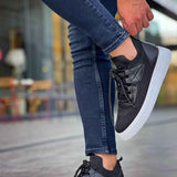 Men's knit black sneaker, lace-up with white midsole and breathable textured upper